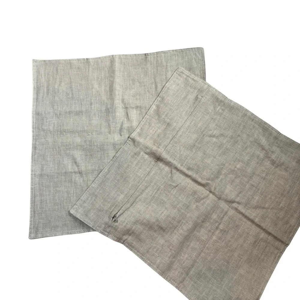 Set of 2 Taupe Linen Square Pillow Covers 18x18 Hidden Zipper Minimalist Neutral